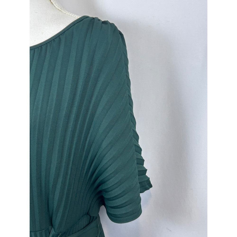 DKNY Womens Pleated Flutter Sleeve Belted Midi Dress Dark Green Size 14 - Picture 5 of 11